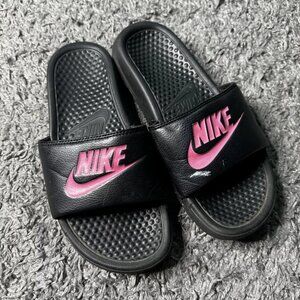 COPY - Nike Sandals Womens 8 Black Slide On Comfort Pink Swoosh Logo